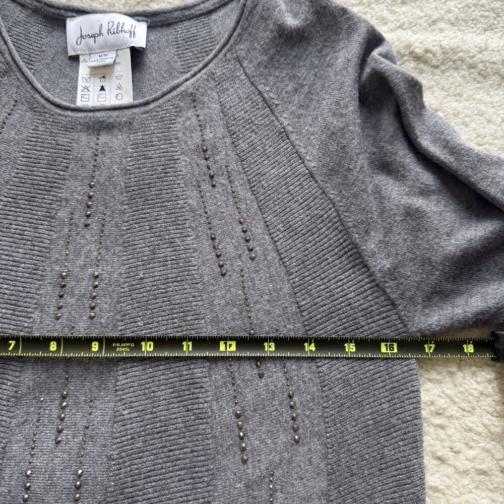 Joseph Ribkoff Gray Studded Knit Sweater Dress Med Fit & Flare Long Sleeve Party - Picture 8 of 10